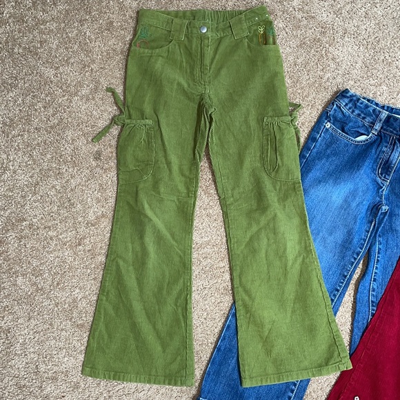 Gymboree cuffed jeans, red flare corduroy, green embroidered flare pants - Picture 10 of 14